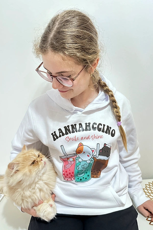 Hannahccino Cat Hoodie White