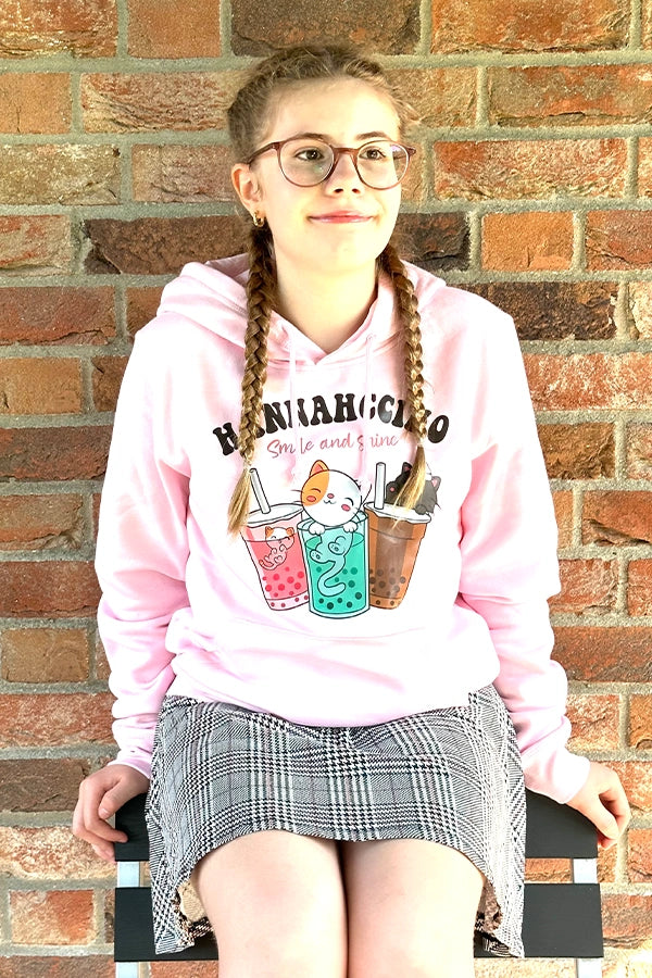 Hannahccino Cat Kids Hoodie Pink